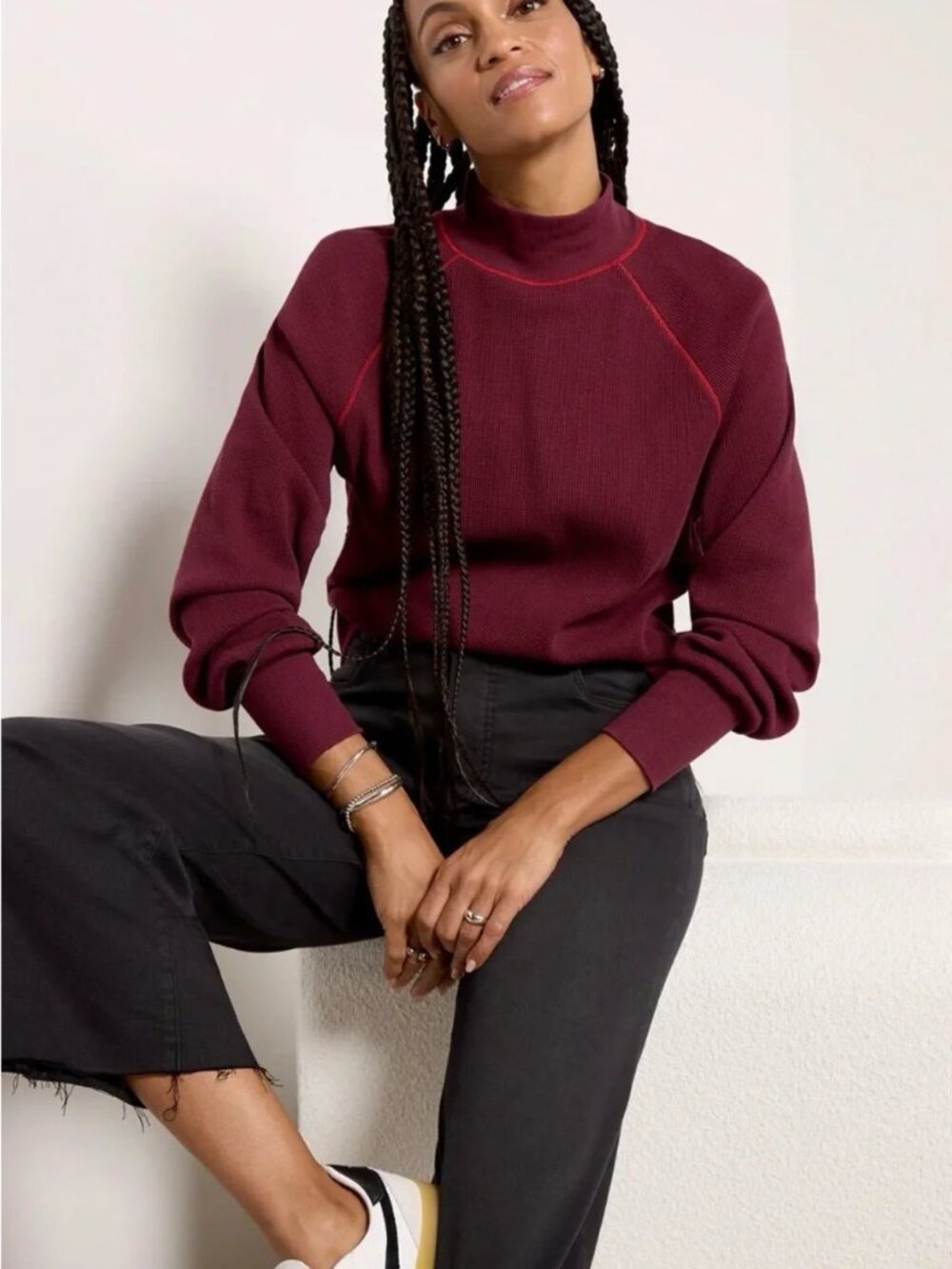 Michael Stars Burgandy Laney Mock Neck Thermal Top, Sz Small